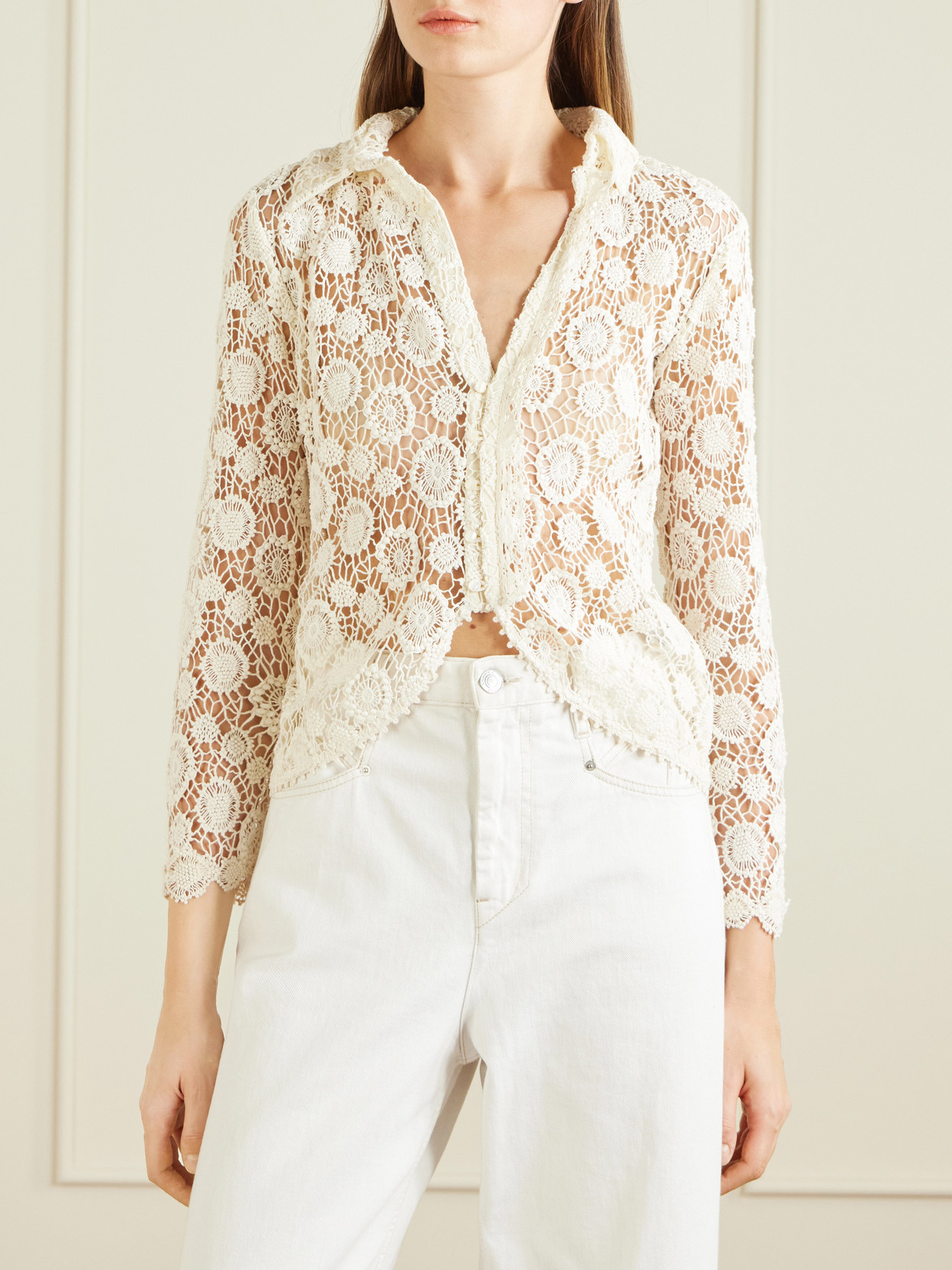 Yana Tie-Detailed Cotton-Lace Shirt
