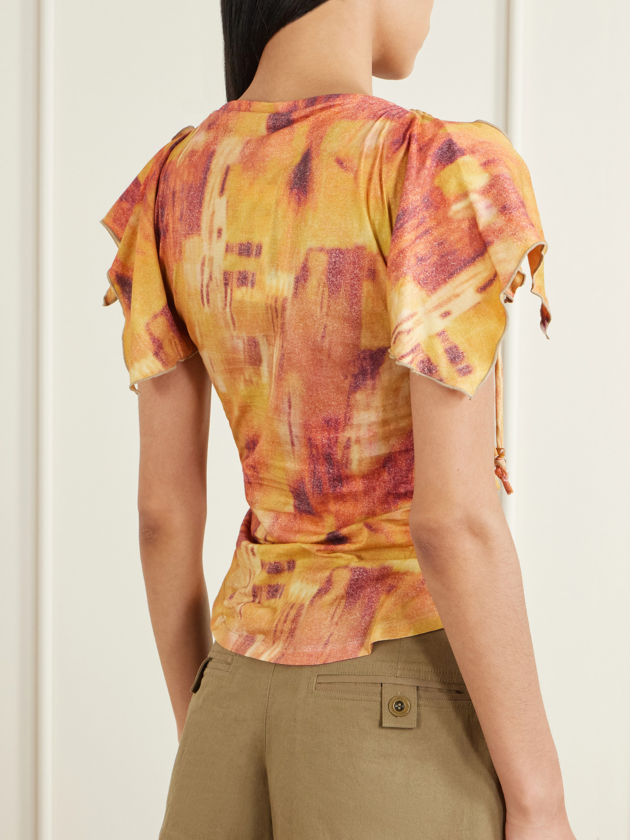 Jazia Bead-Embellished Printed Cotton Top
