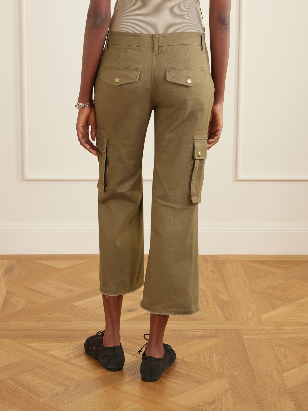 Isabel Marant Josine Cotton Twill Flare Crop Cargo Pants In Brown