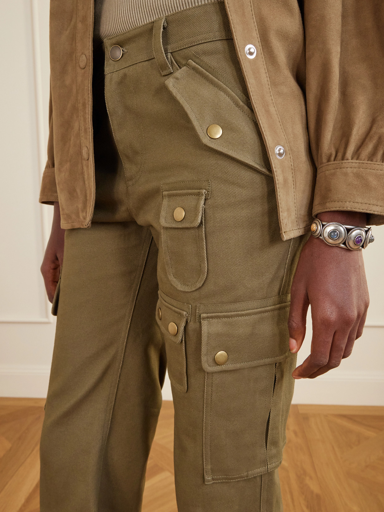 Isabel Marant Josine Cotton Twill Flare Crop Cargo Pants In Brown