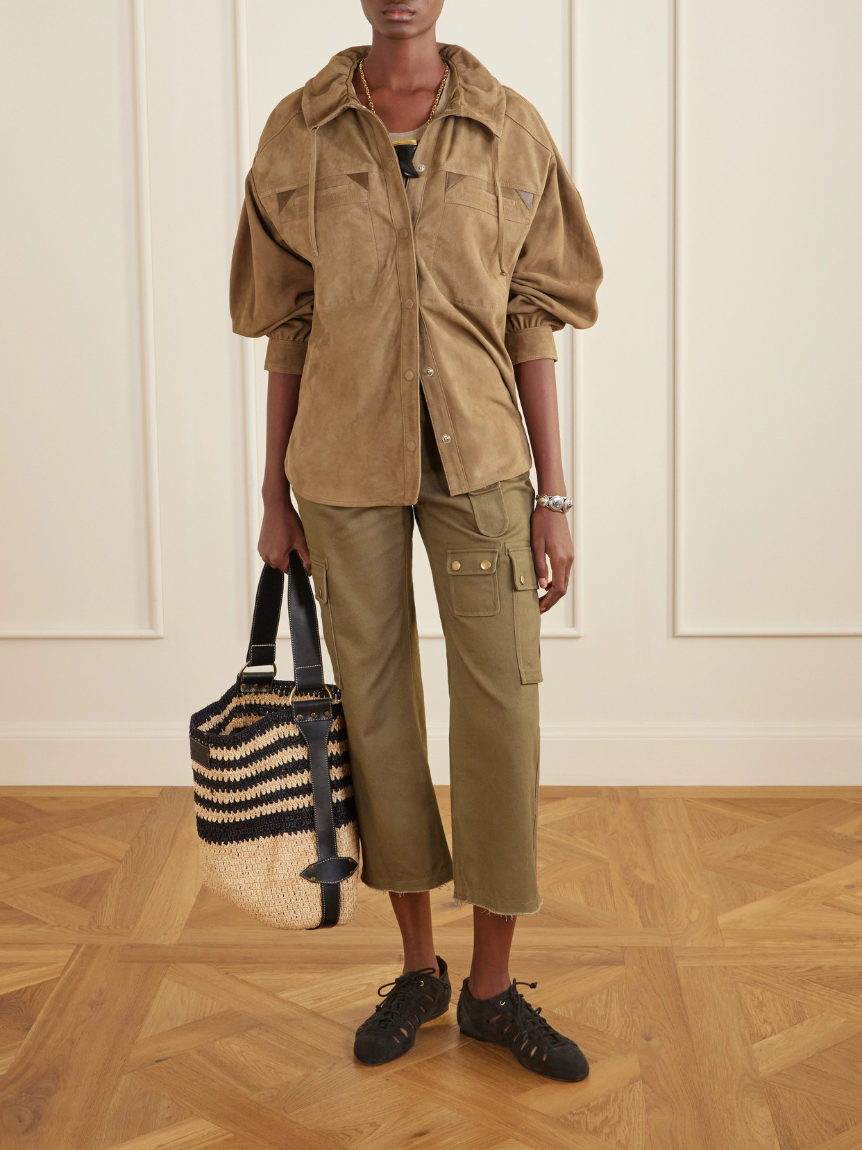 Isabel Marant Josine Cotton Twill Flare Crop Cargo Pants In Brown
