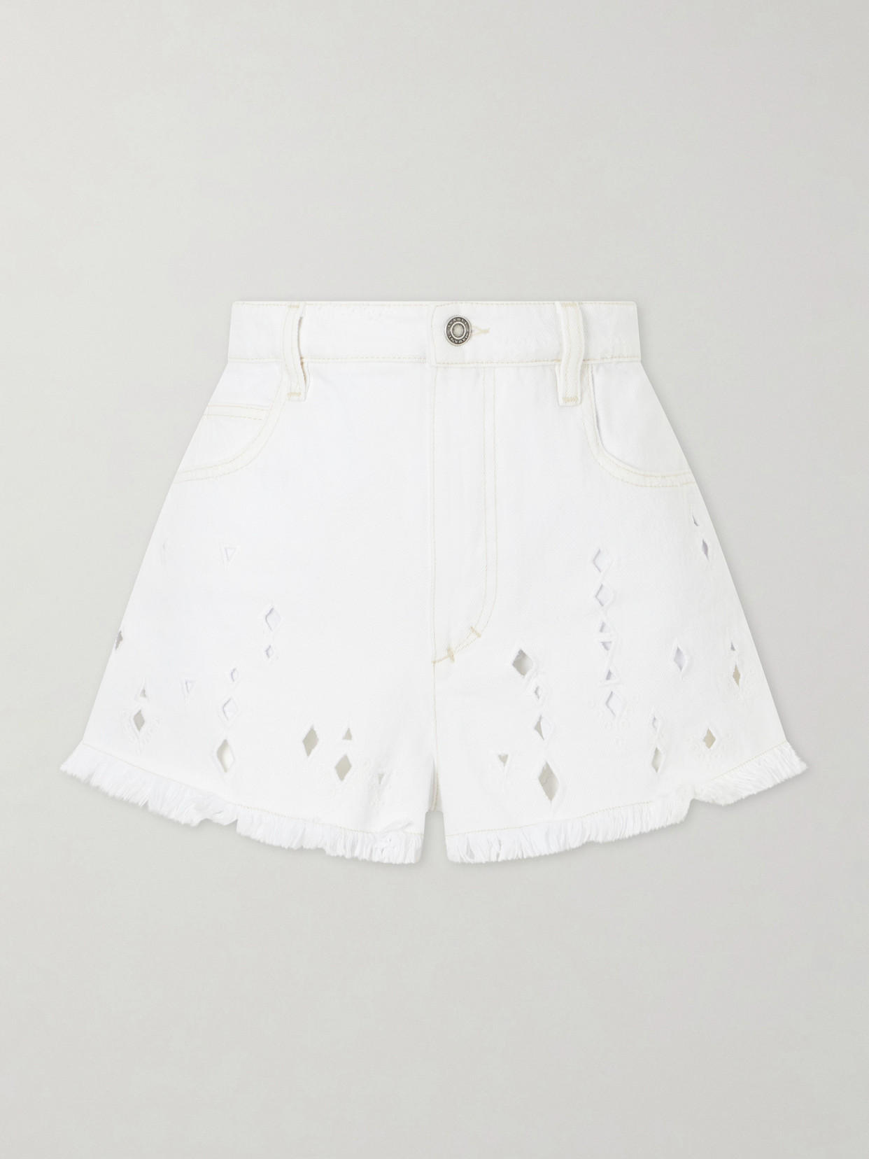 Isabel Marant Aecia Embroidered Denim Shorts In White