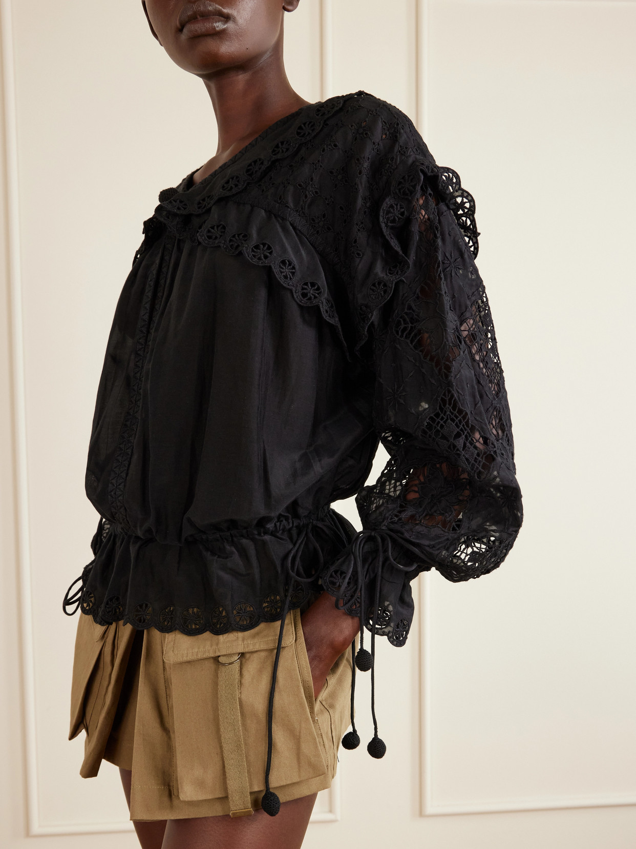 Nowana Broderie Anglaise Cotton And Silk-Blend Blouse
