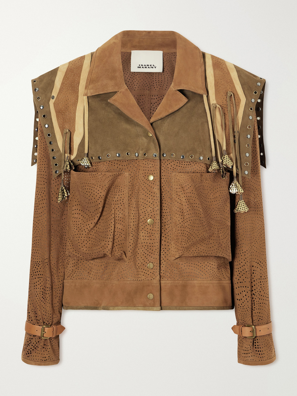 Isabel Marant Embellished Perforated Suede Jacket In Brown