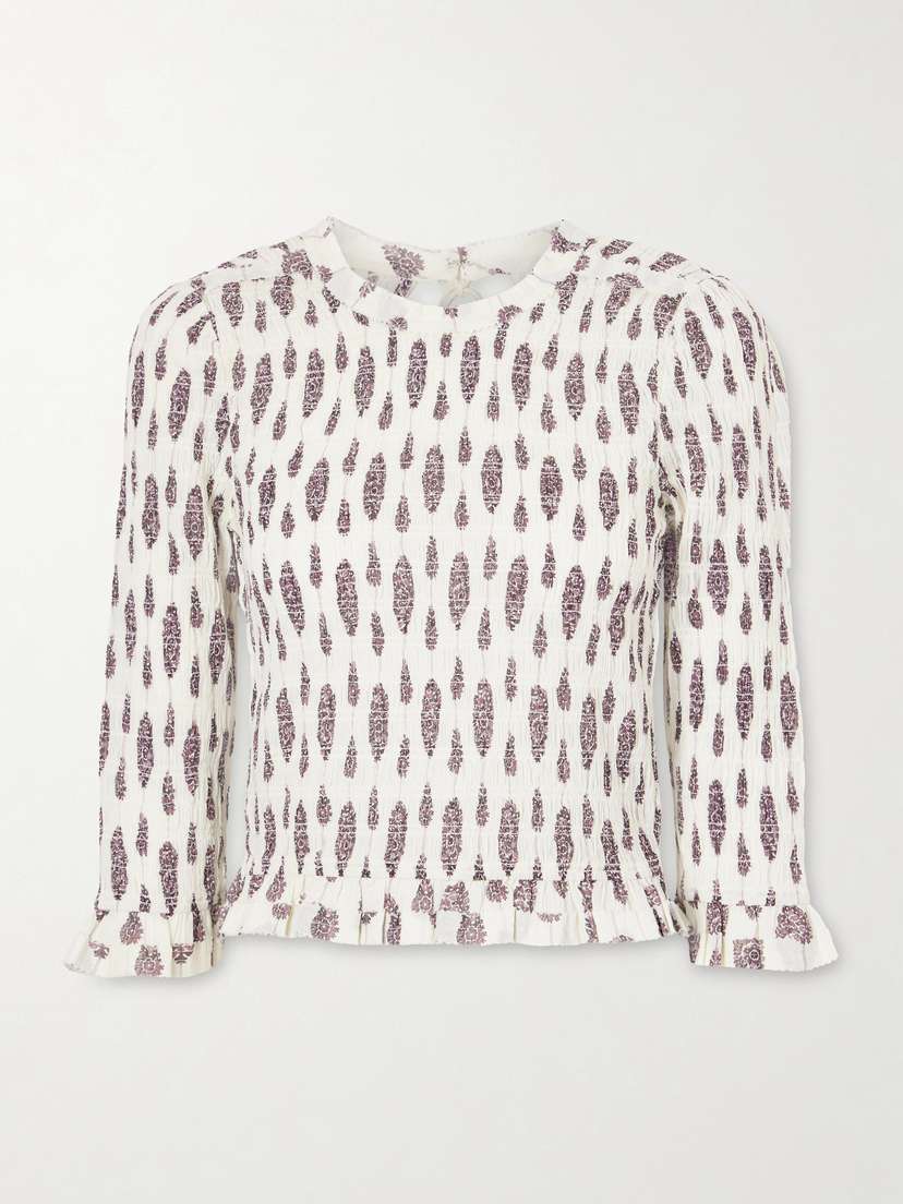 Isabel Marant Open-back Ruffled Floral-print Smocked Cotton Blouse