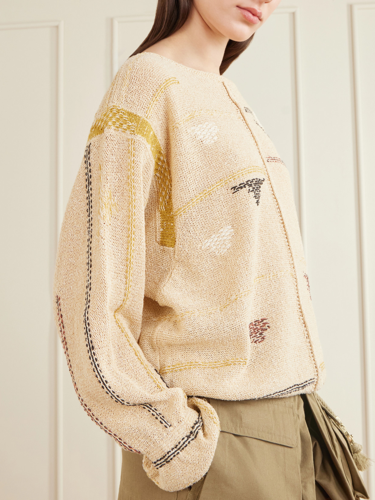 Elyron Embroidered Linen-Blend Sweater
