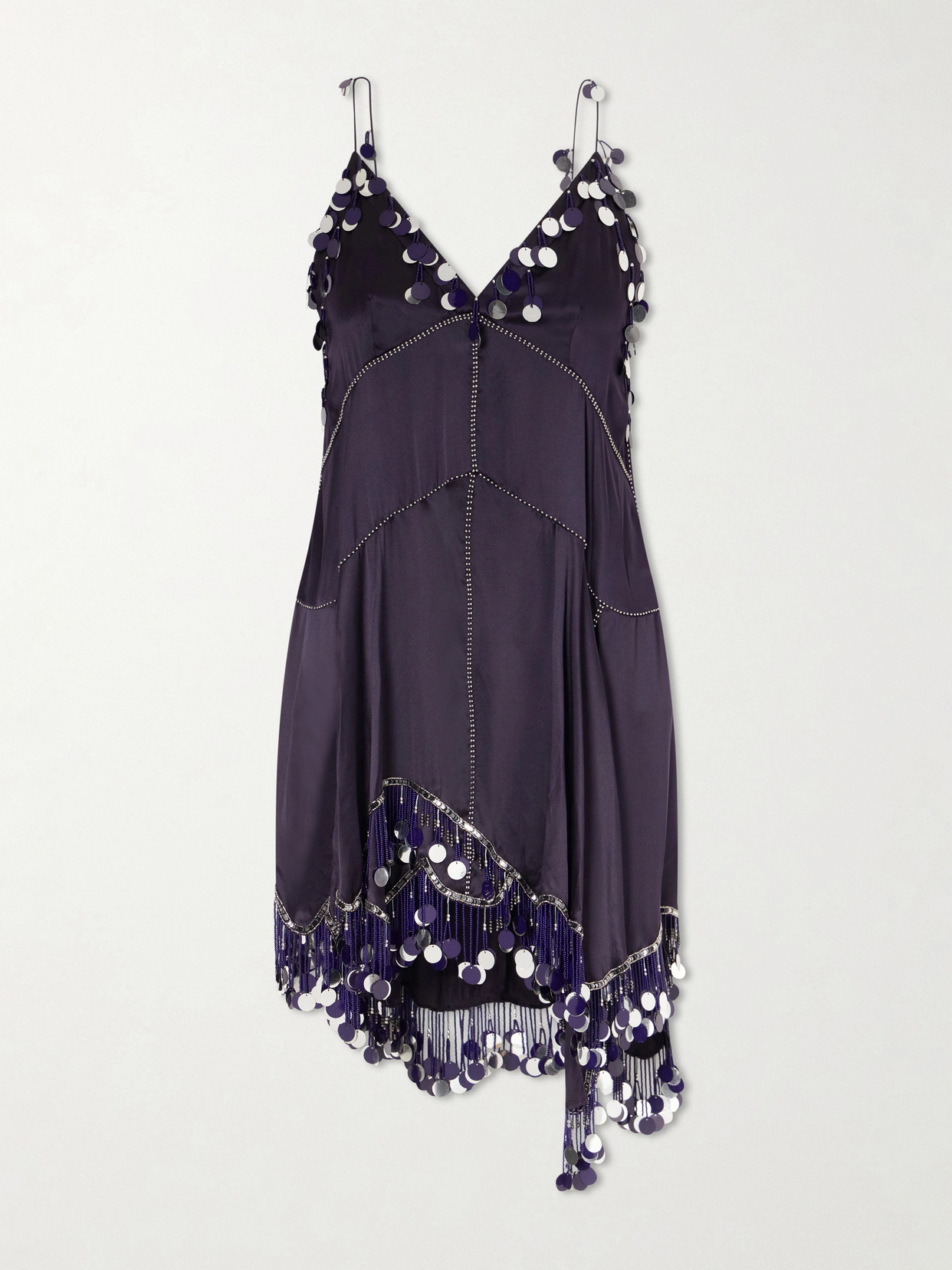 Isabel Marant Asymmetric Sequin-embellished Silk-satin Midi Dress In Purple
