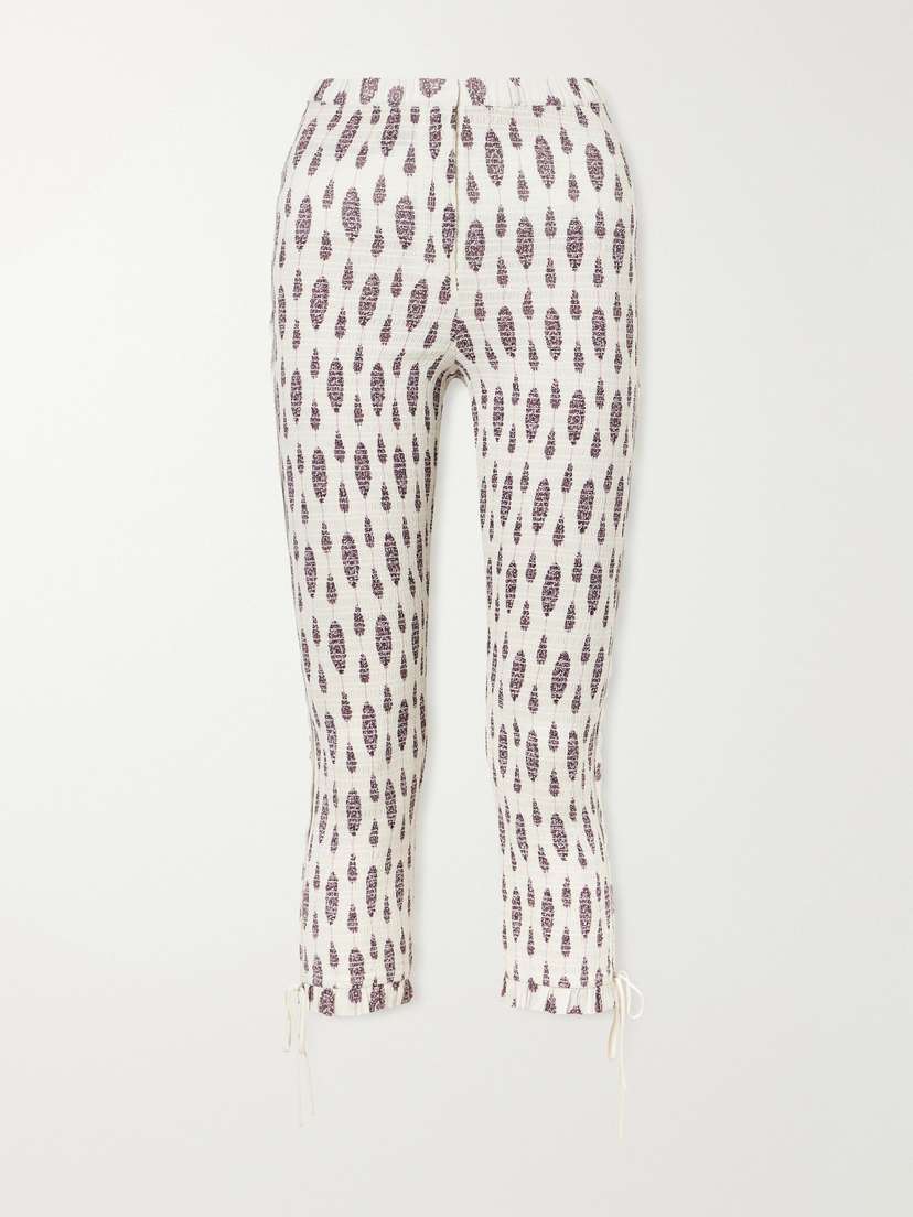 Isabel Marant Alene Smocked Floral-print Cotton Capri Pants