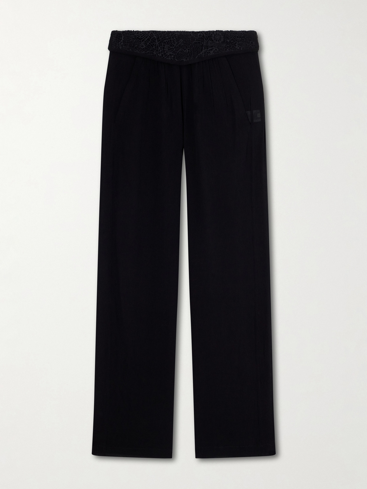Isabel Marant Guylene Lace-trimmed Silk-crepe Straight-leg Pants In Black