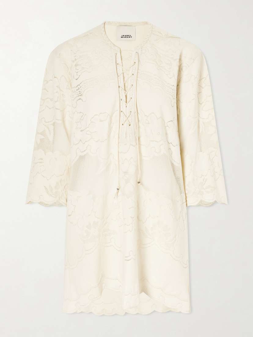 Isabel Marant Solara Lace-up Embroidered Mini Dress