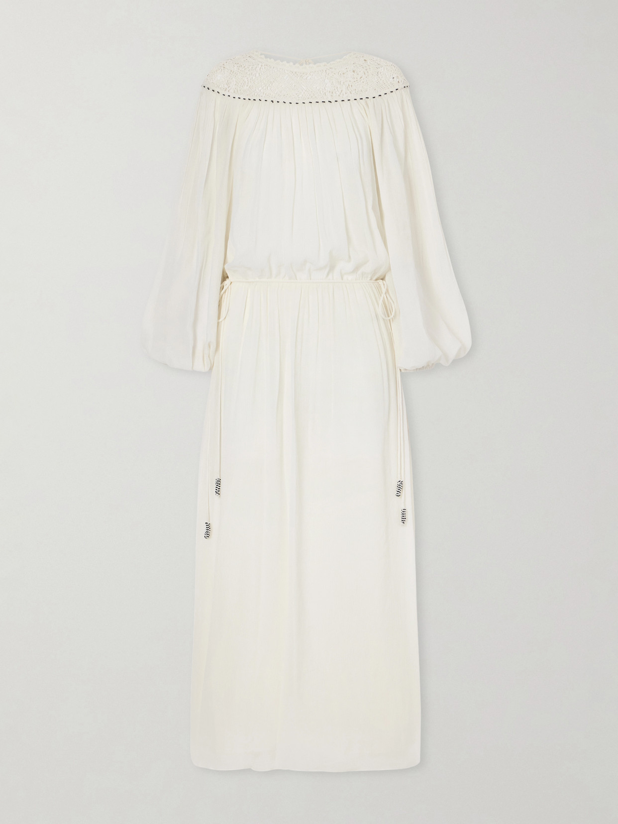 Isabel Marant Nydia Lace-trimmed Bead-embellished Silk-chiffon Midi Dress In Neutral