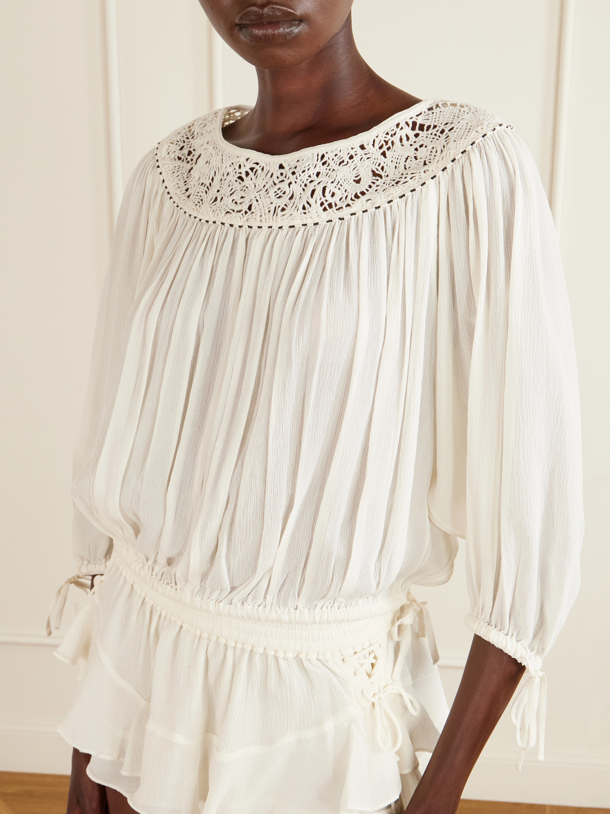 Nelida Lace-Trimmed Silk-Gauze Blouse