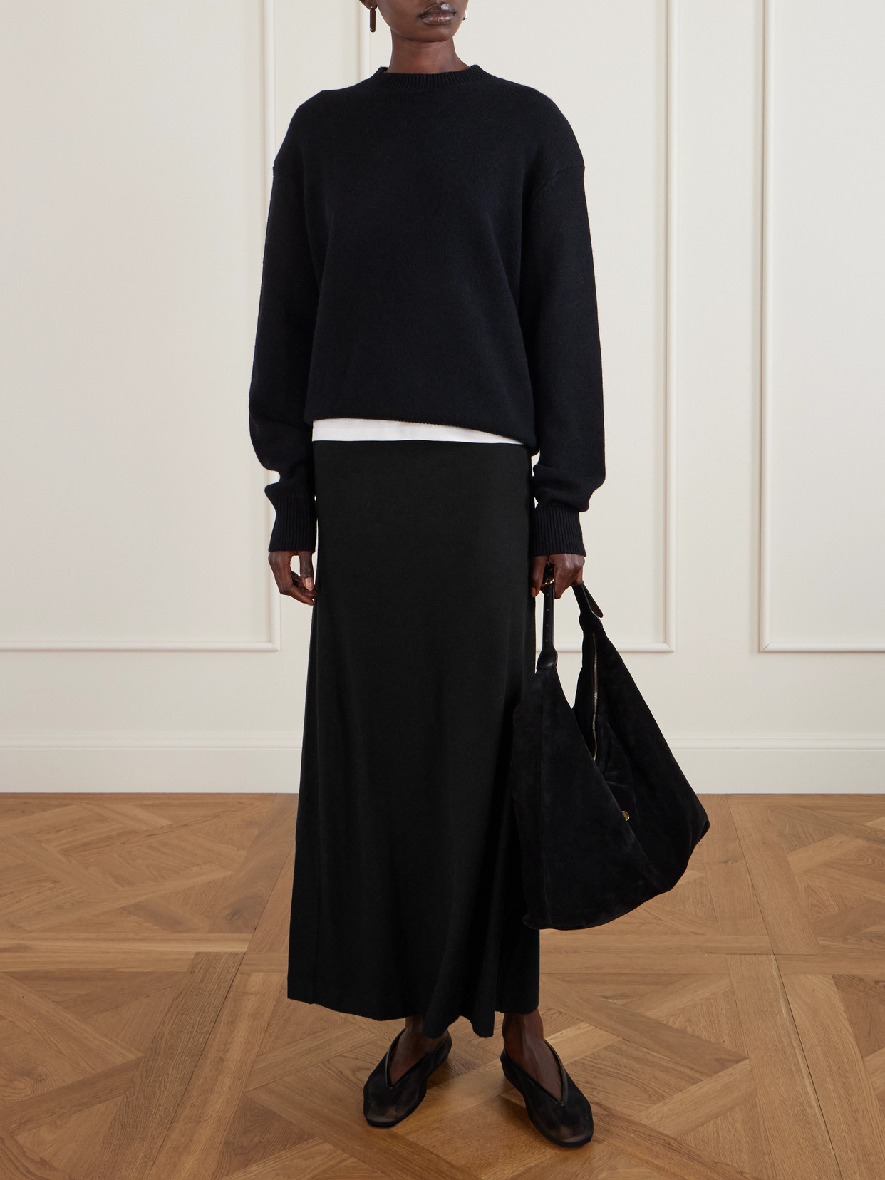 Leset Lauren Stretch-knit Maxi Skirt In Black