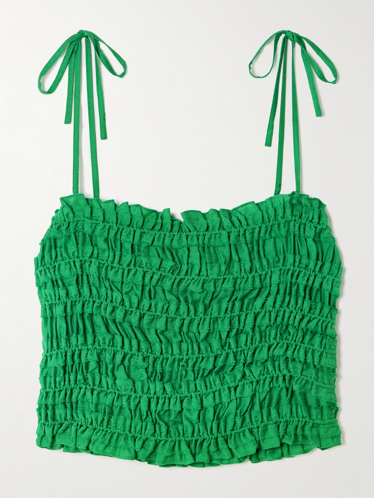 Tory Burch Smocked Lyocell-blend Top In Green
