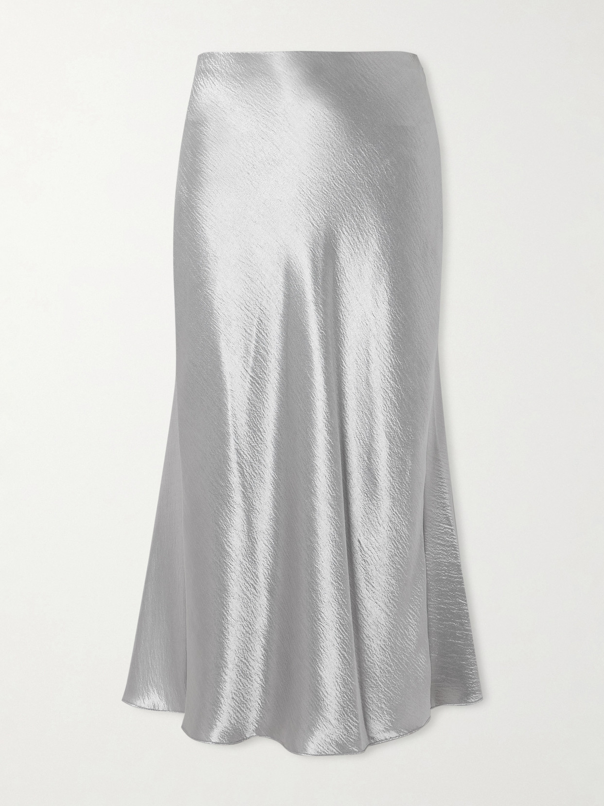 Tory Burch Flared Crinkled Satin Midi Skirt In Silver