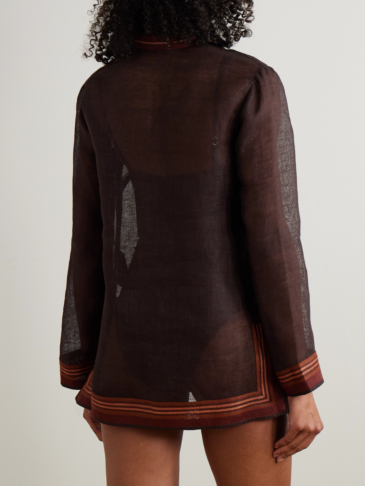 Tory Burch Striped Linen Tunic In Brown