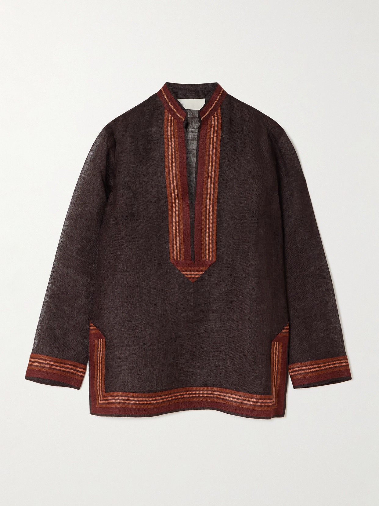 Tory Burch Striped Linen Tunic In Brown