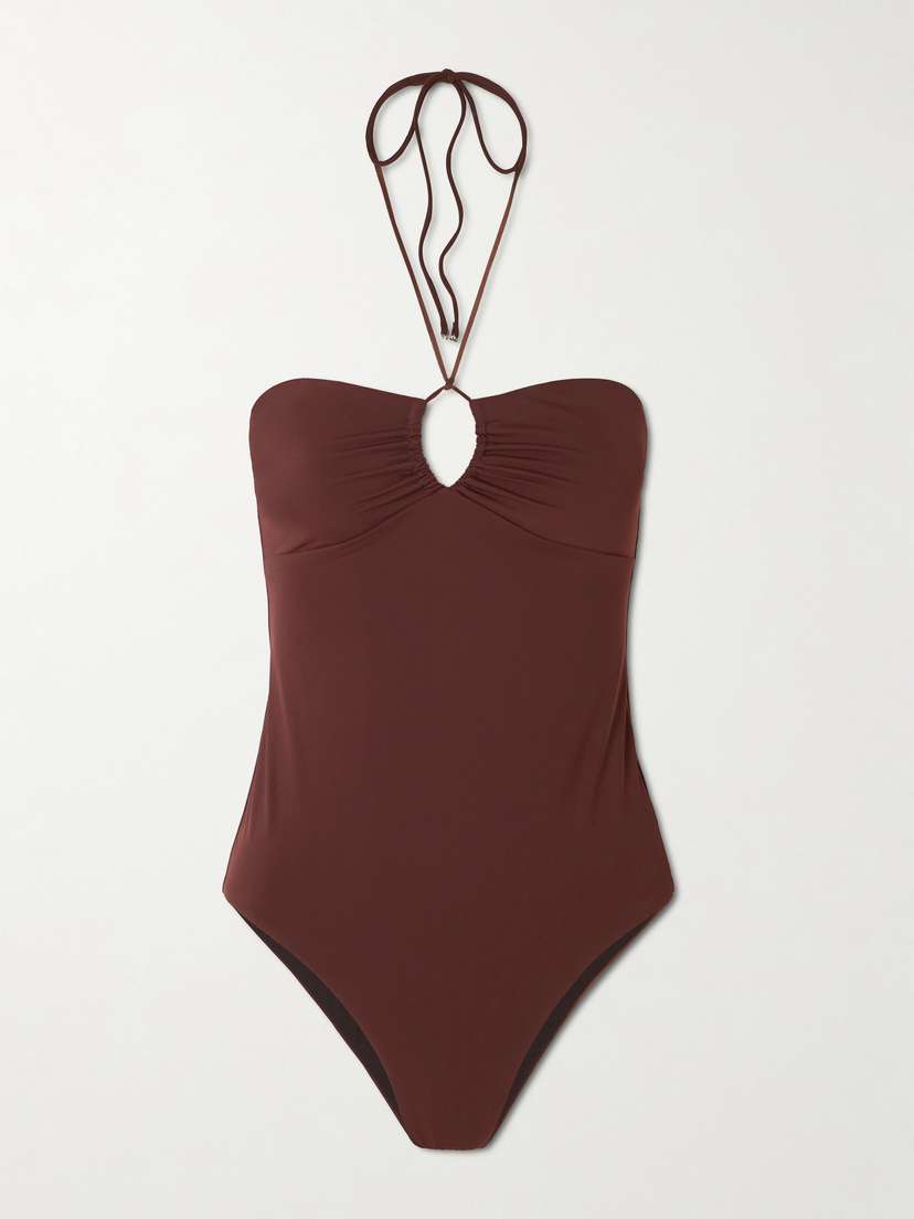 Tory Burch Ruched Cut-out Recycled Halterneck Swimsuit