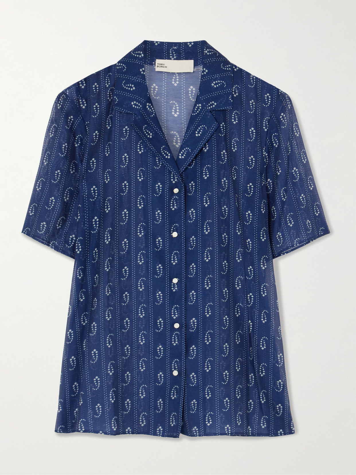 Tory Burch Printed Cotton And Silk-blend Shirt In Blue