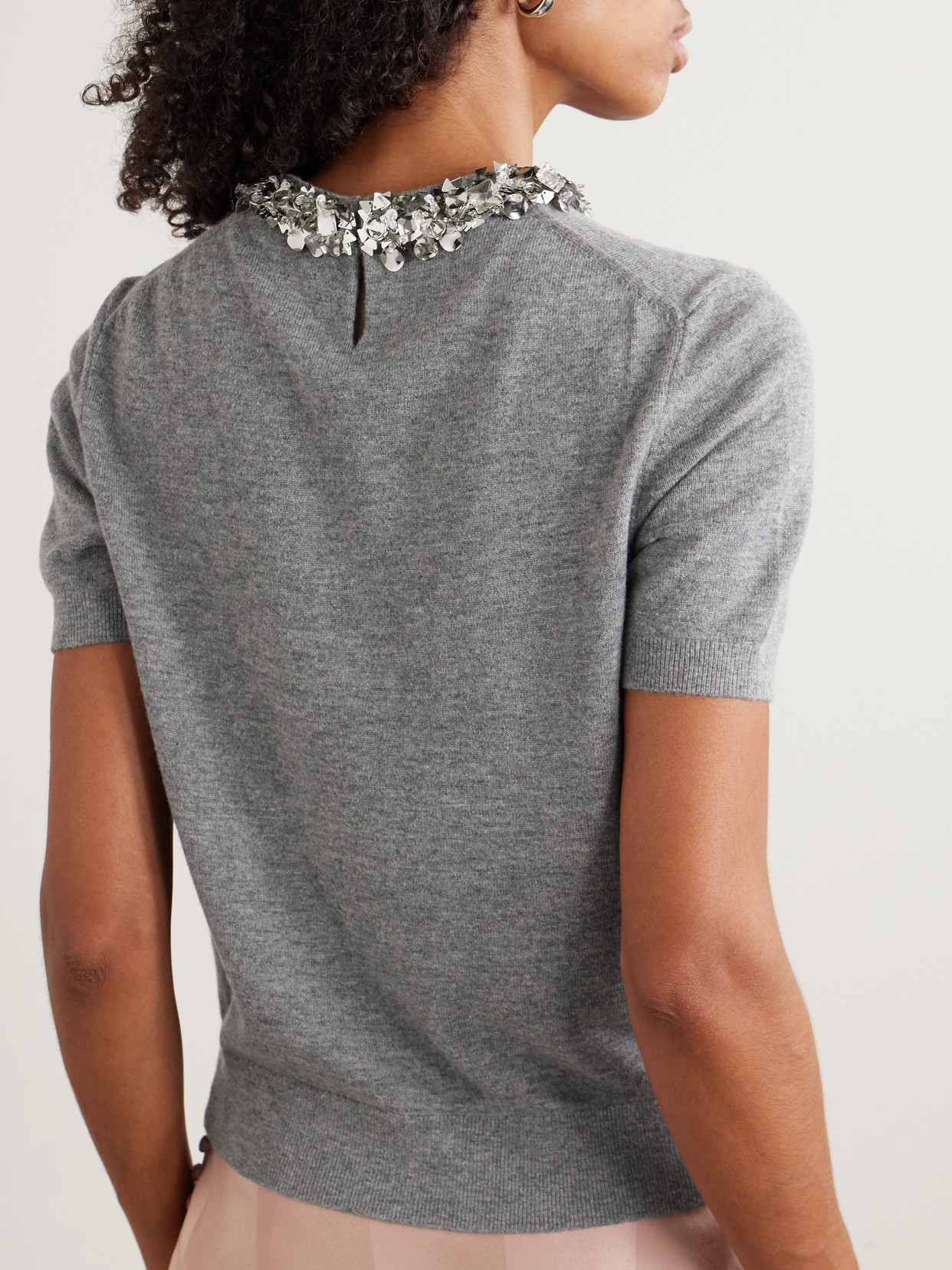 Tory Burch Embellished Wool And Cashmere-blend Sweater In Gray
