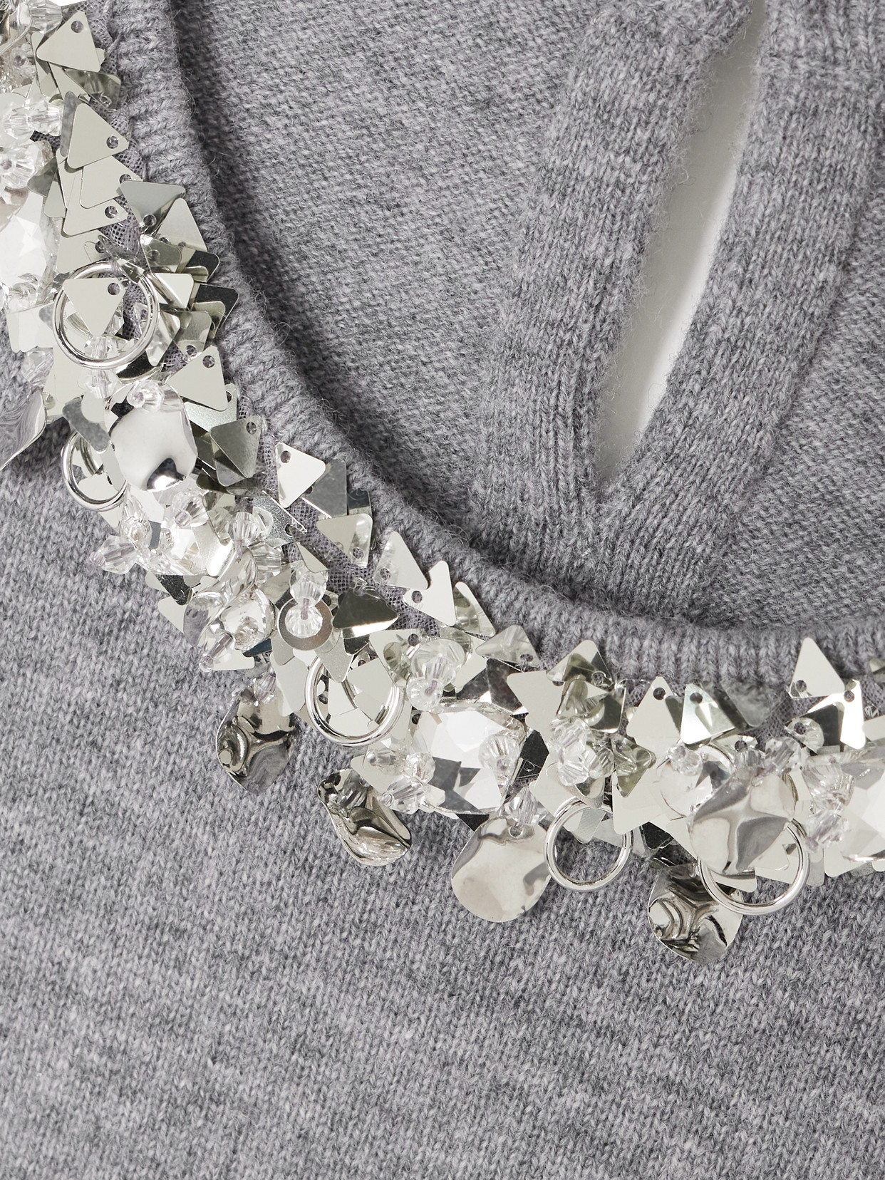 Tory Burch Embellished Wool And Cashmere-blend Sweater In Gray