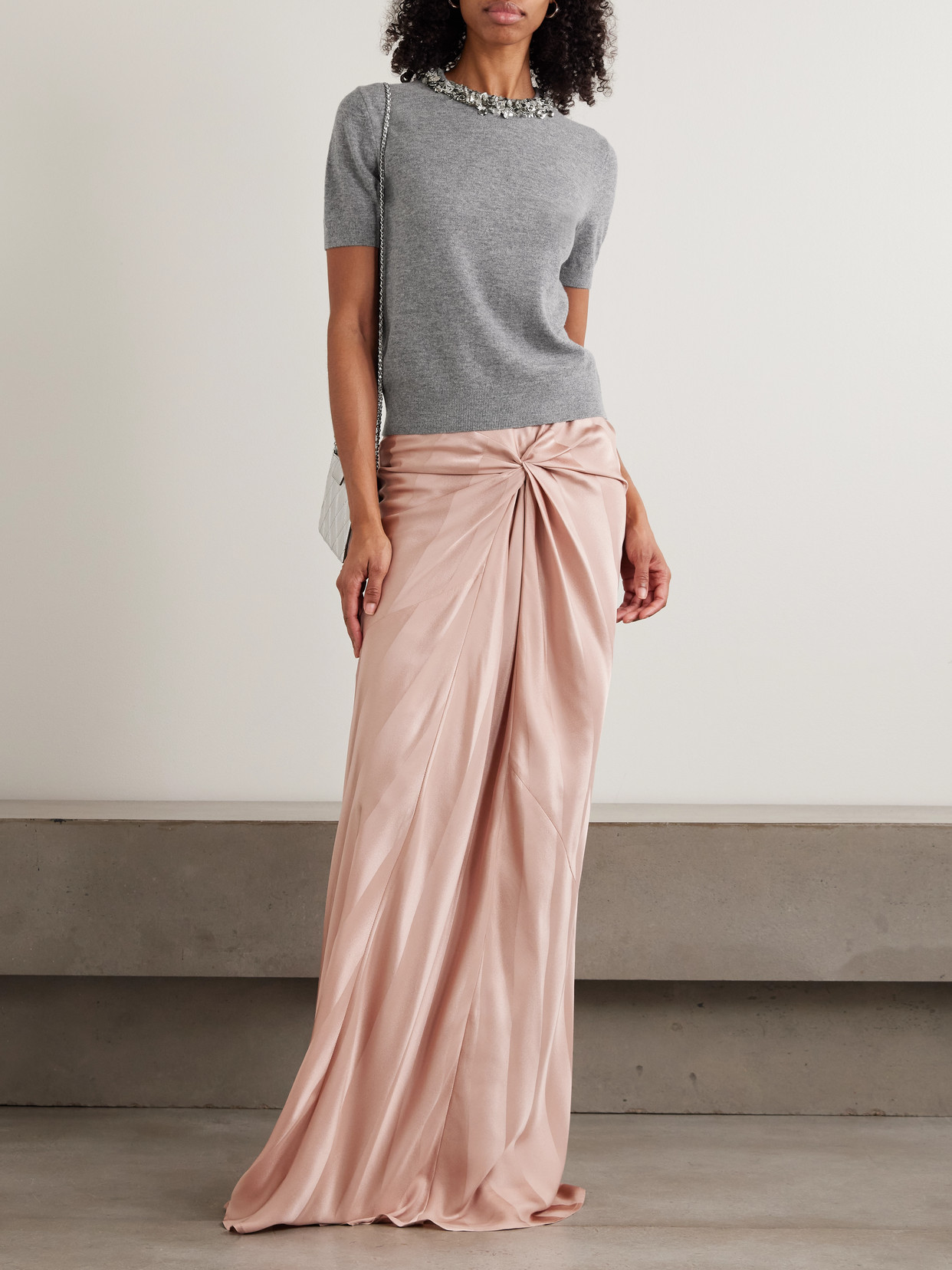 Tory Burch Embellished Wool And Cashmere-blend Sweater In Gray