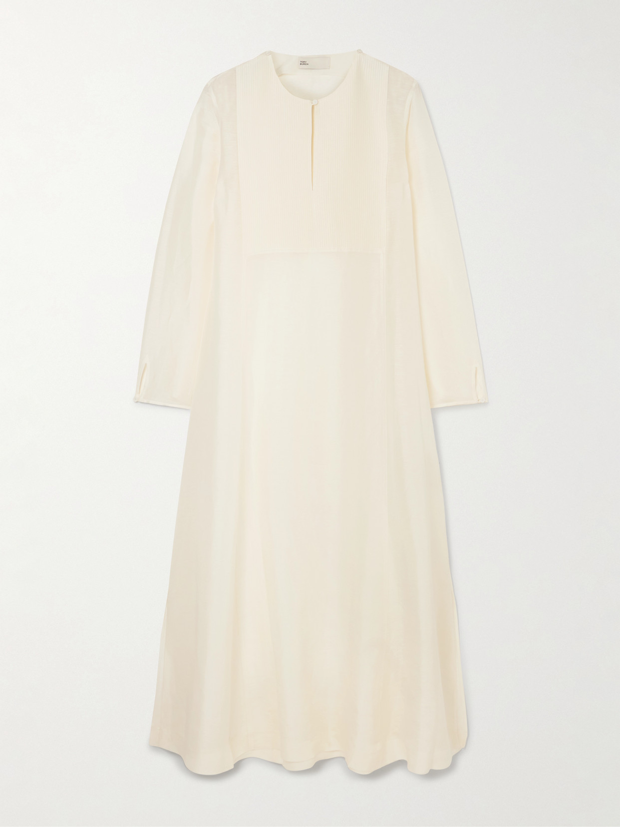 Tory Burch Pleated Linen And Silk-blend Kaftan In White