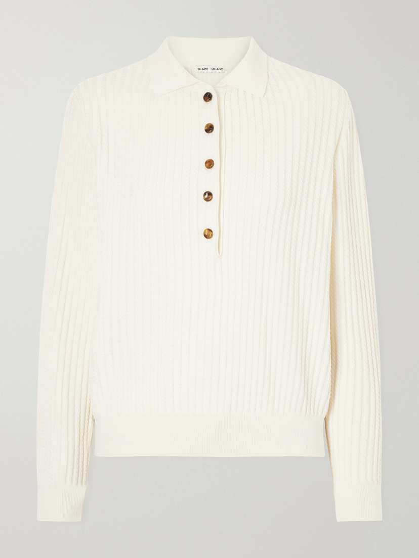 Blazé Milano Alegria Cable-knit And Silk And Cotton-blend Polo Sweater