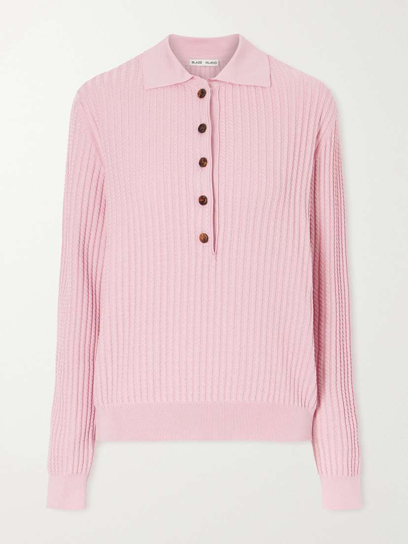 Blazé Milano Alegria Cable-knit Silk And Cotton-blend Polo Sweater