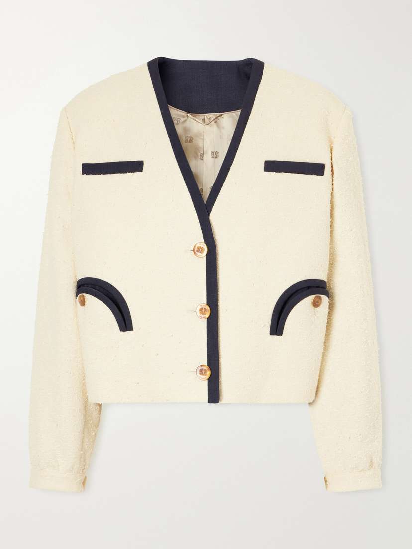 Blazé Milano Orinda Riviera Cropped Cotton-blend Bouclé Blazer