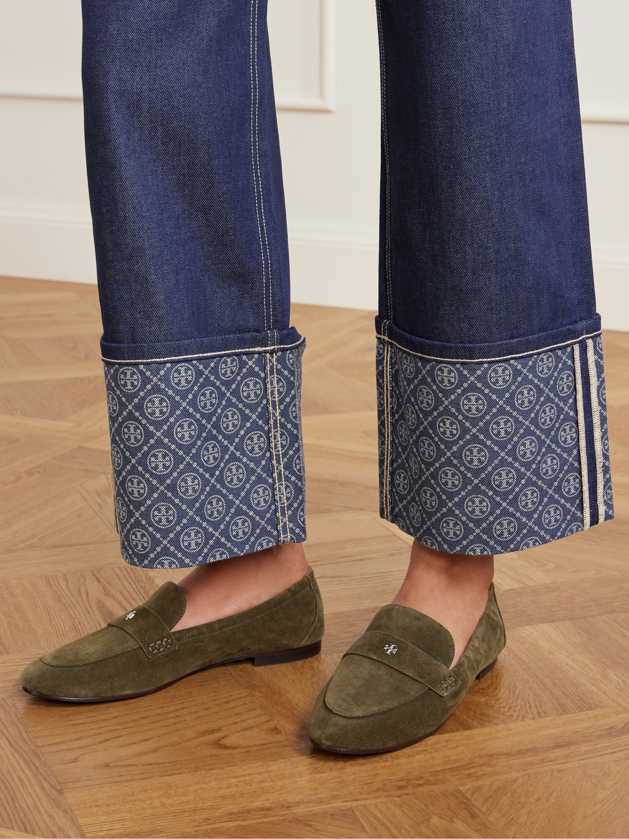 Tory Burch Printed high-rise straight-leg jeans