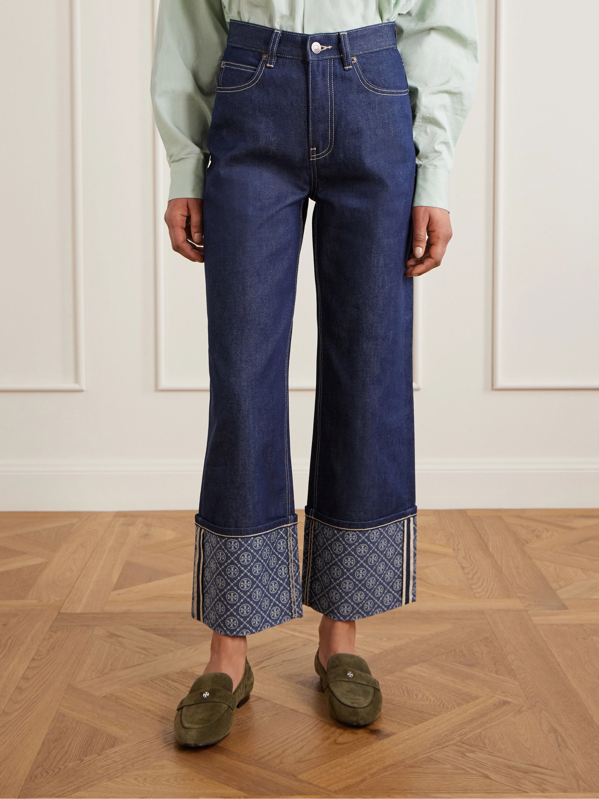 Tory Burch Printed high-rise straight-leg jeans