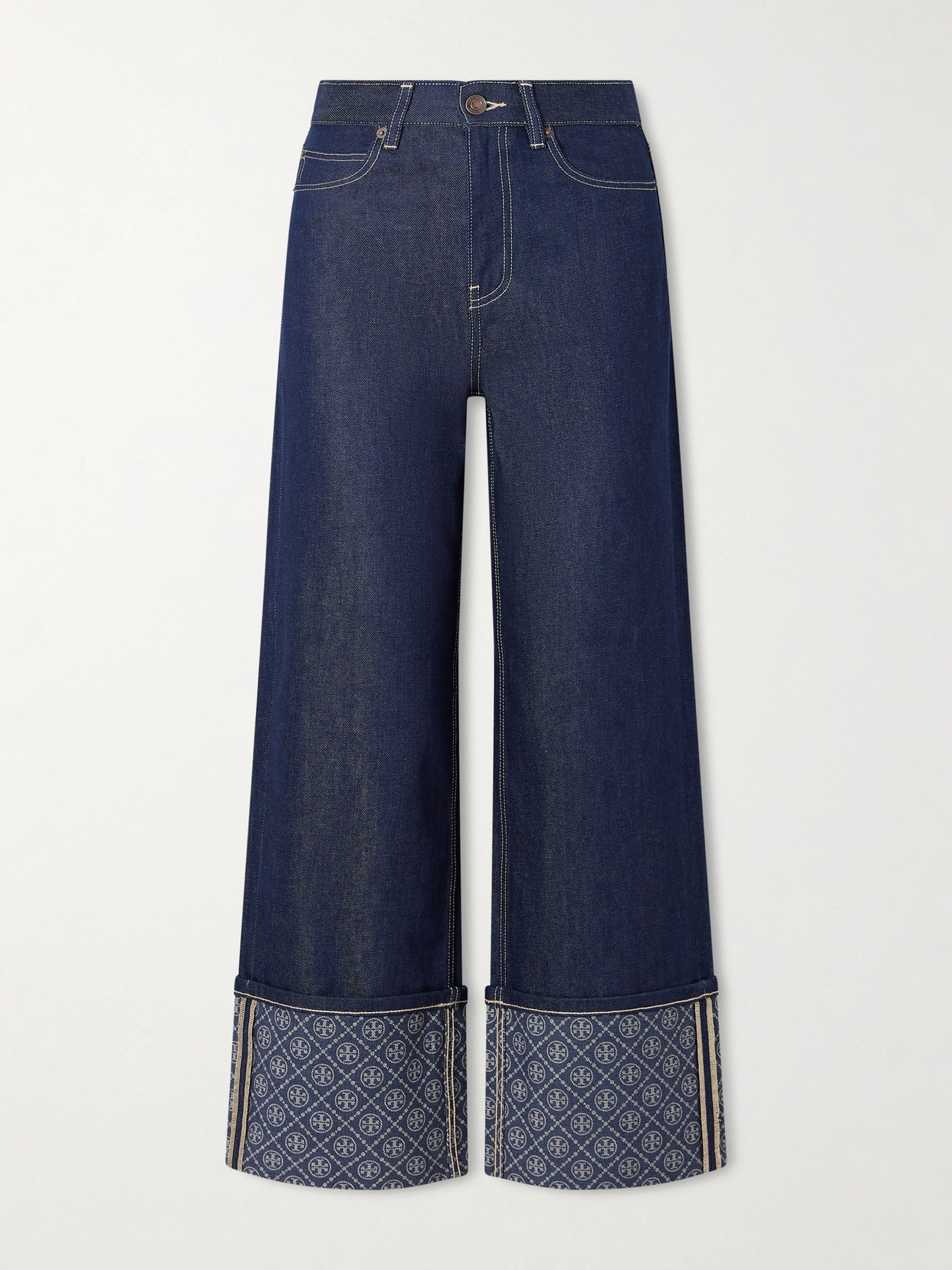 Tory Burch Printed High-rise Straight-leg Jeans In Blue