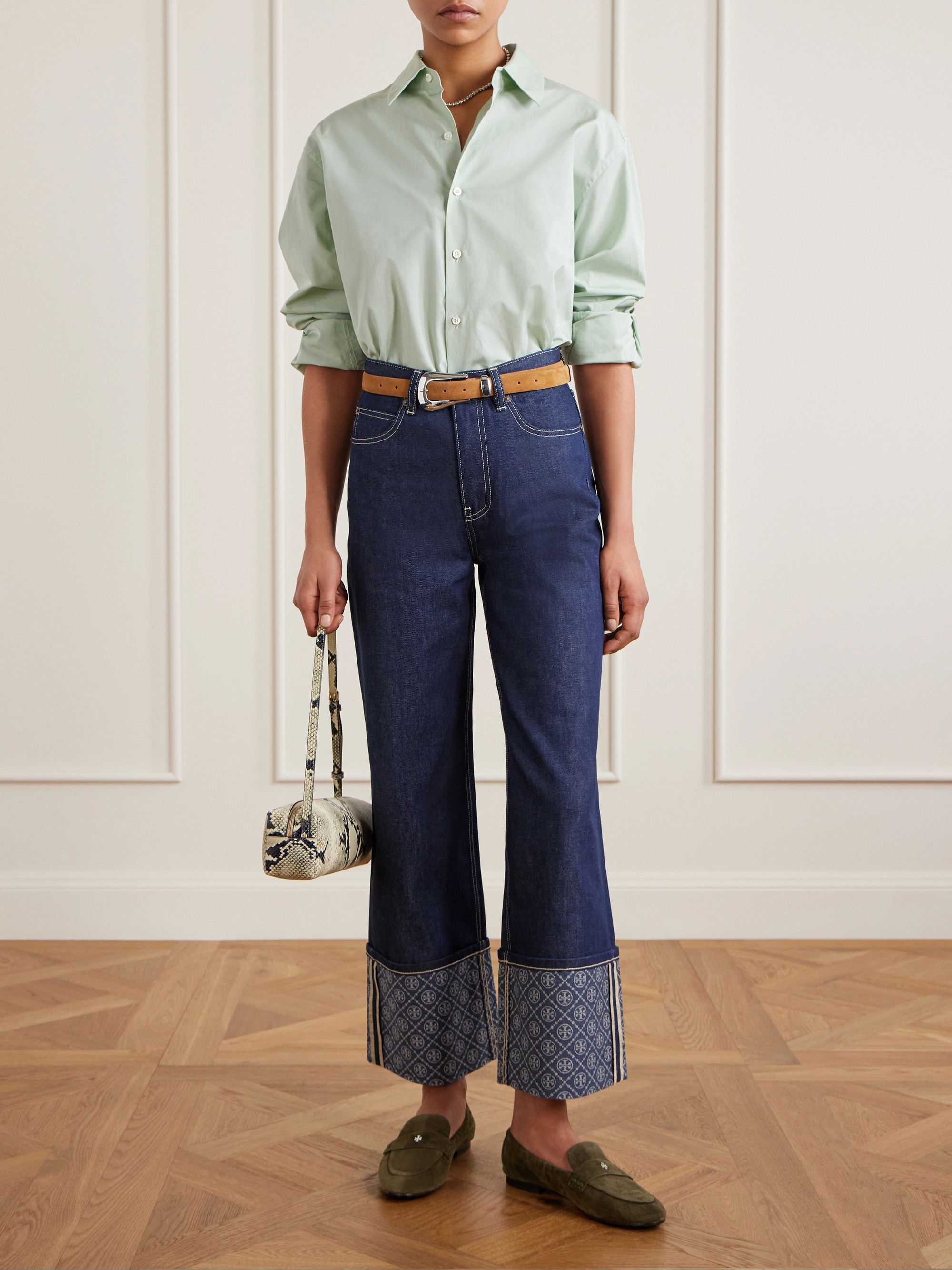 Tory Burch Printed high-rise straight-leg jeans