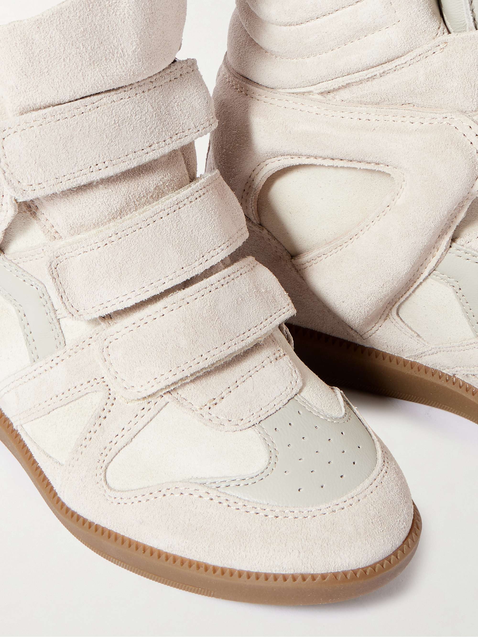 ISABEL MARANT Bekett leather-trimmed suede high-top wedge sneakers