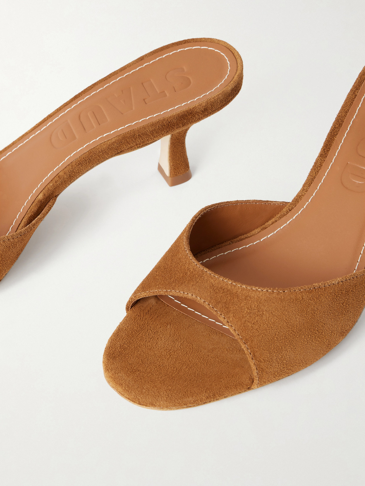 Staud 55mm Brigitte Suede Kitten-heel Mules In Brown