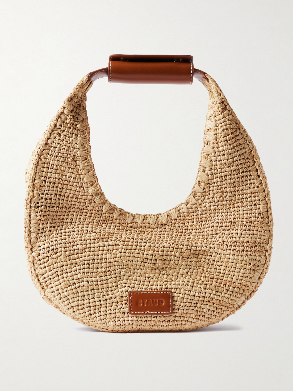 Staud Moon Leather-trimmed Raffia Tote In Neutral