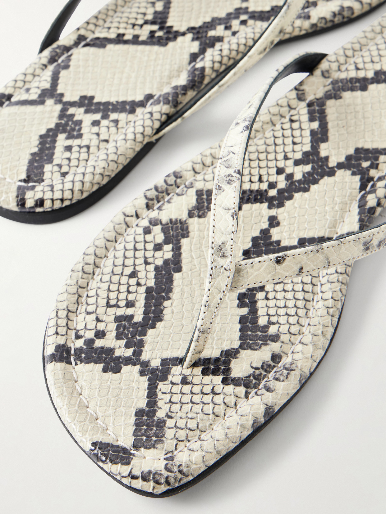 Freja Snake-Embossed Leather Flip Flops