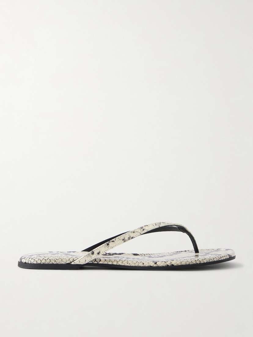 Staud Freja Snake-embossed Leather Flip Flops