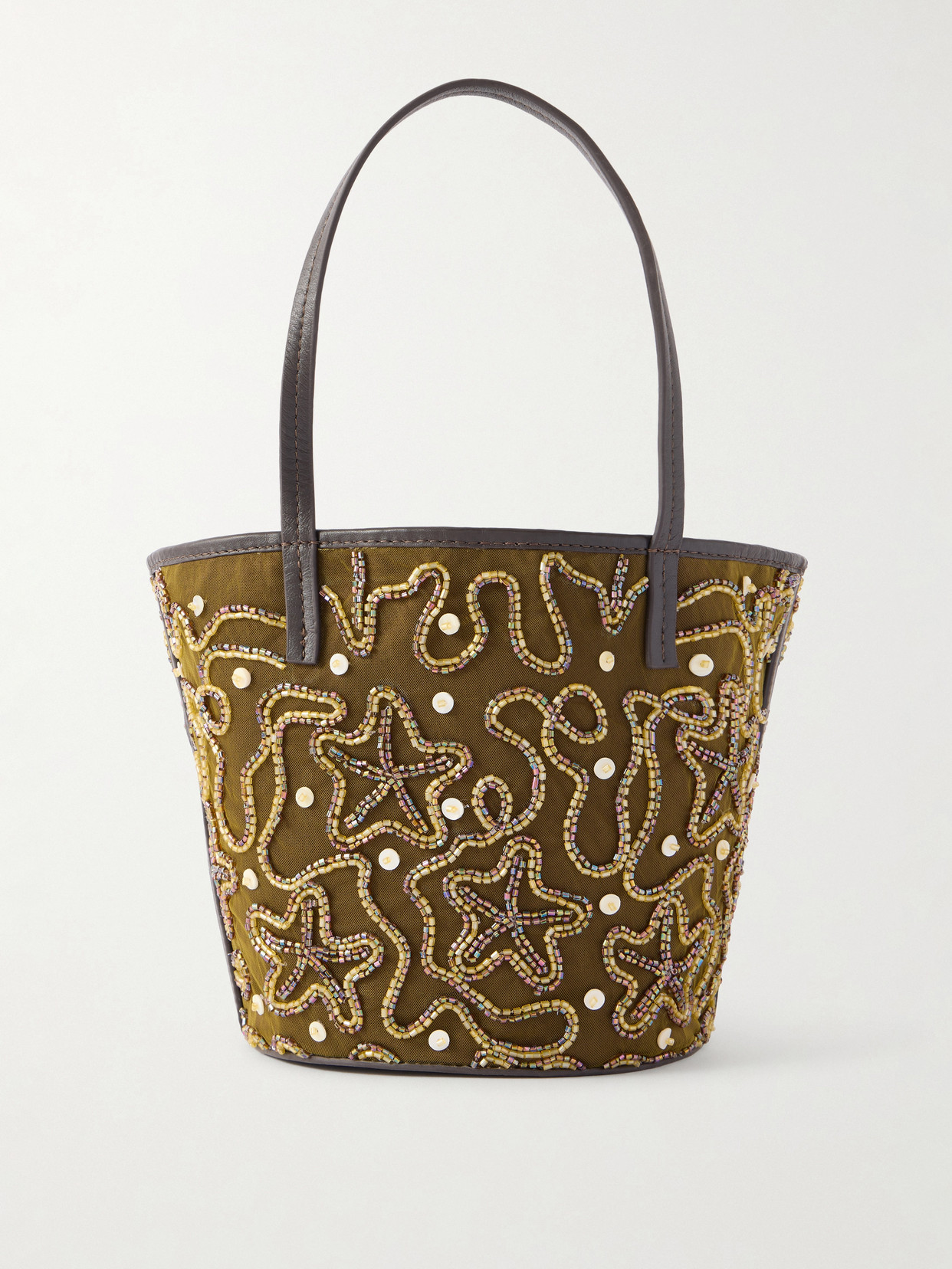 Staud Caro Leather-trimmed Embellished Tote Bag In Silver