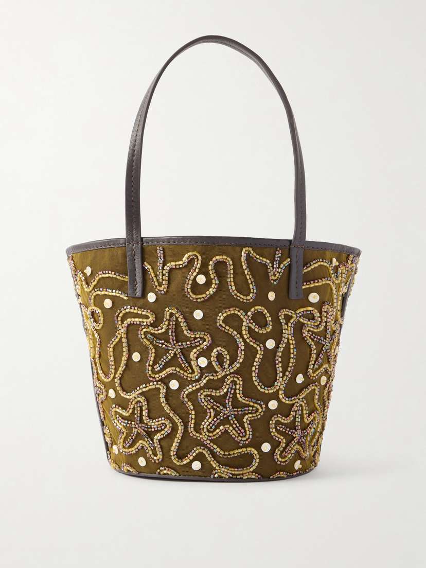 Staud Caro Leather-trimmed Embellished Tote Bag