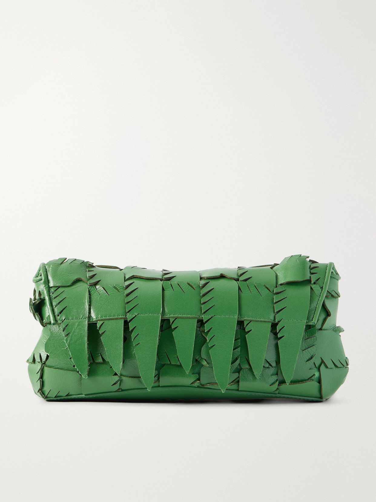 Staud Leaf Woven Leather Clutch Bag In Green