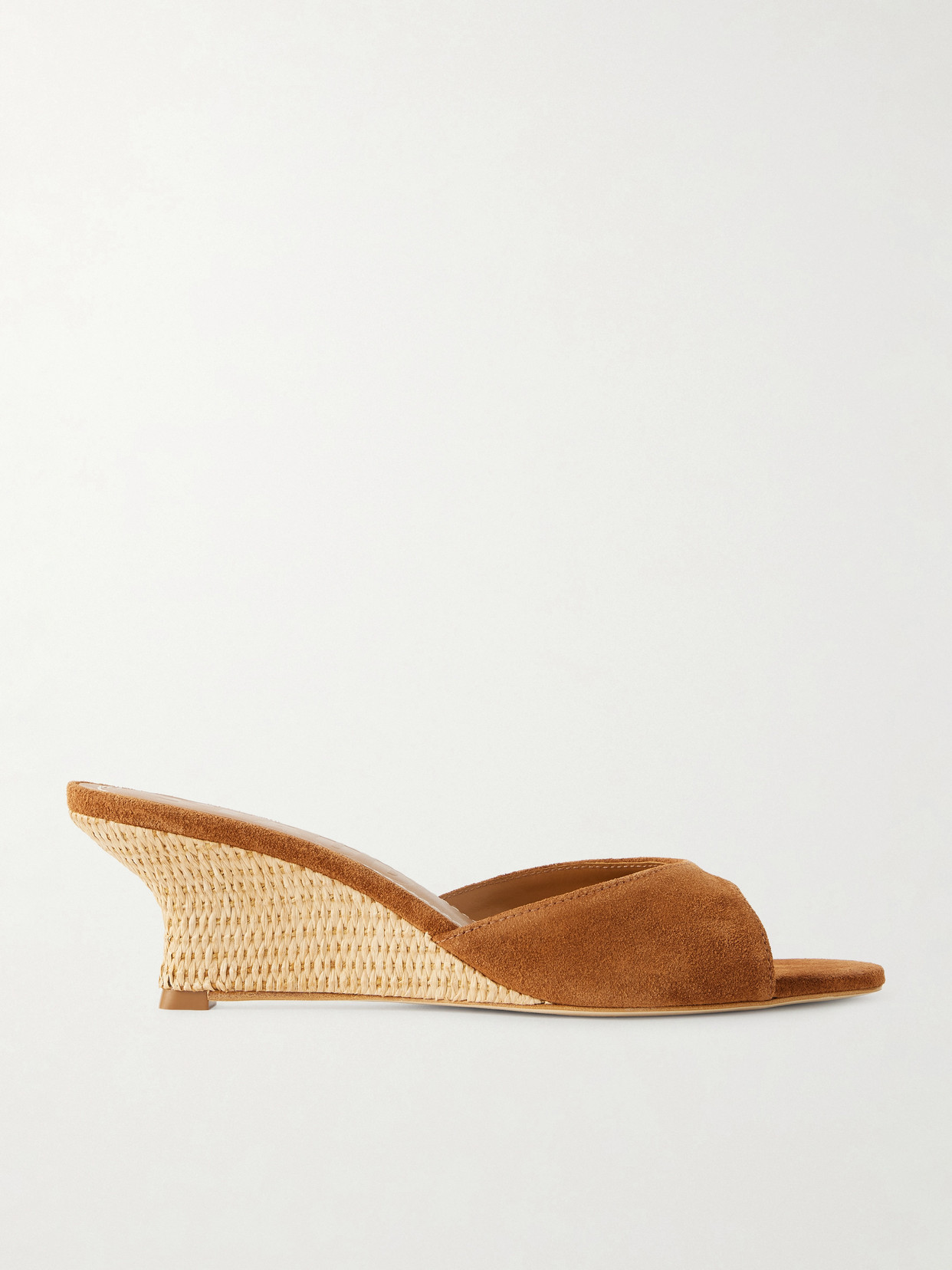 Staud Suede-raffia Brigitte Wedge Sandals 60 In Brown