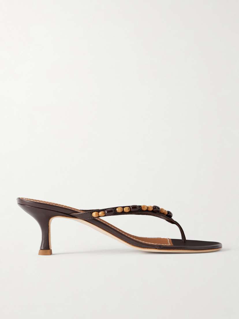 Staud Freja Bead-embellished Leather Thong Sandals