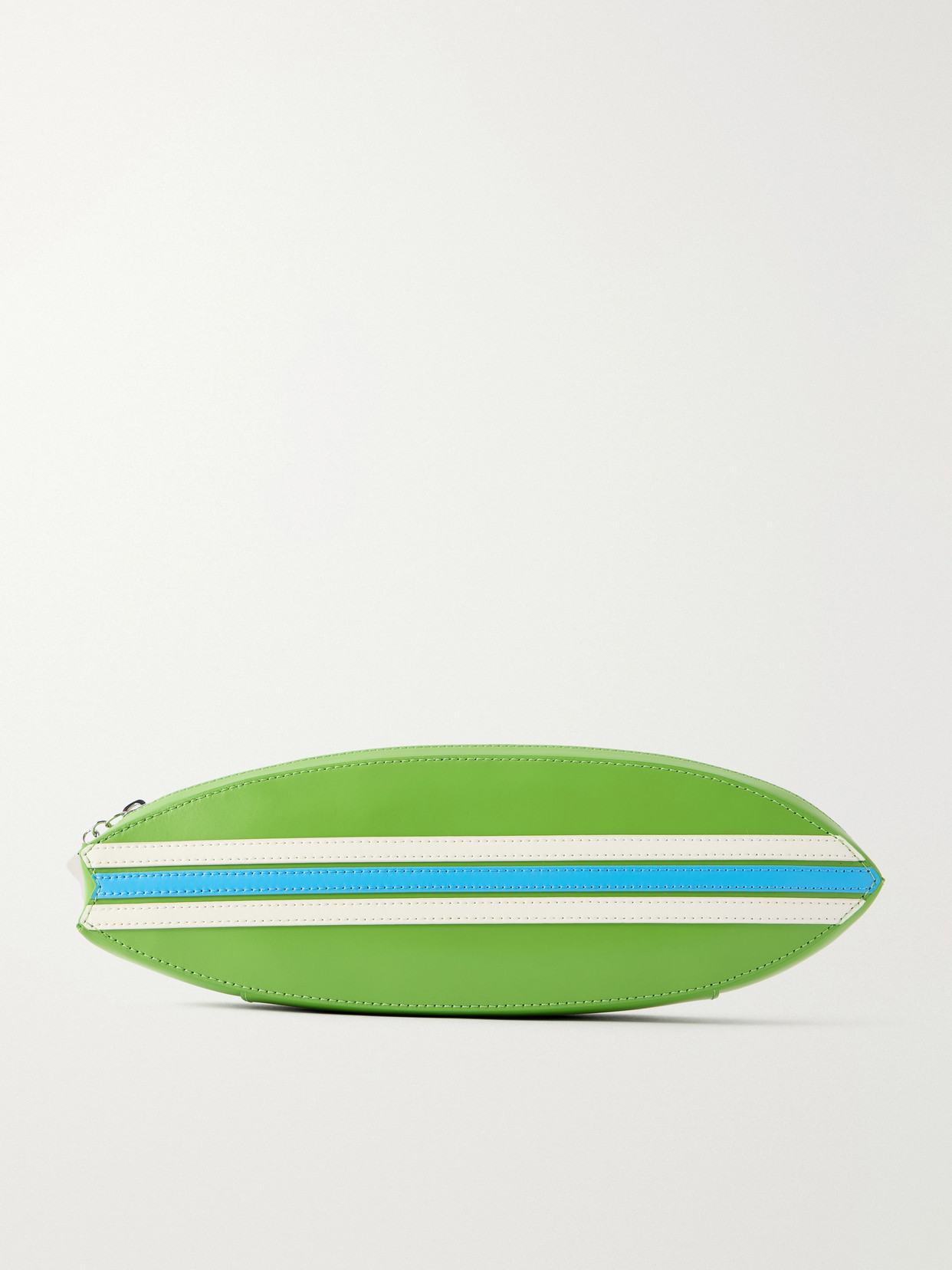 Staud Surfboard Striped Leather Clutch In Green