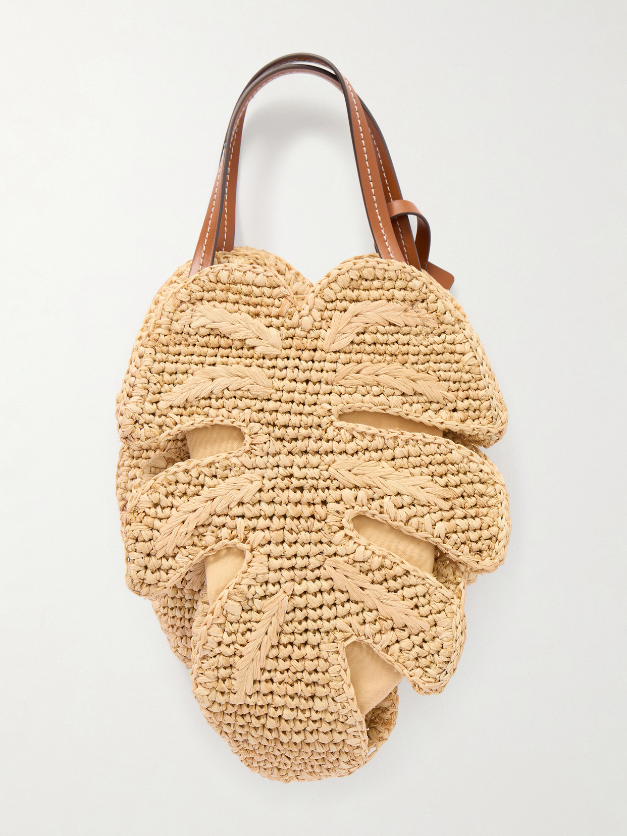 Staud Palm Leather-trimmed Raffia Top-handle Bag In Brown