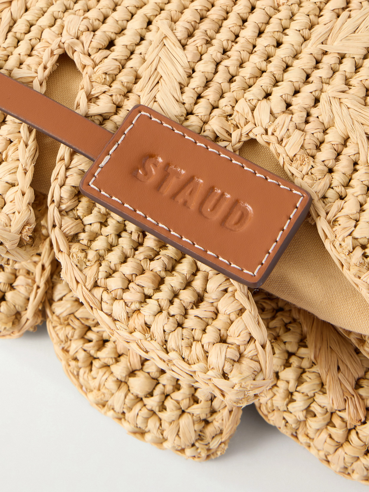 Staud Palm Leather-trimmed Raffia Top-handle Bag In Brown