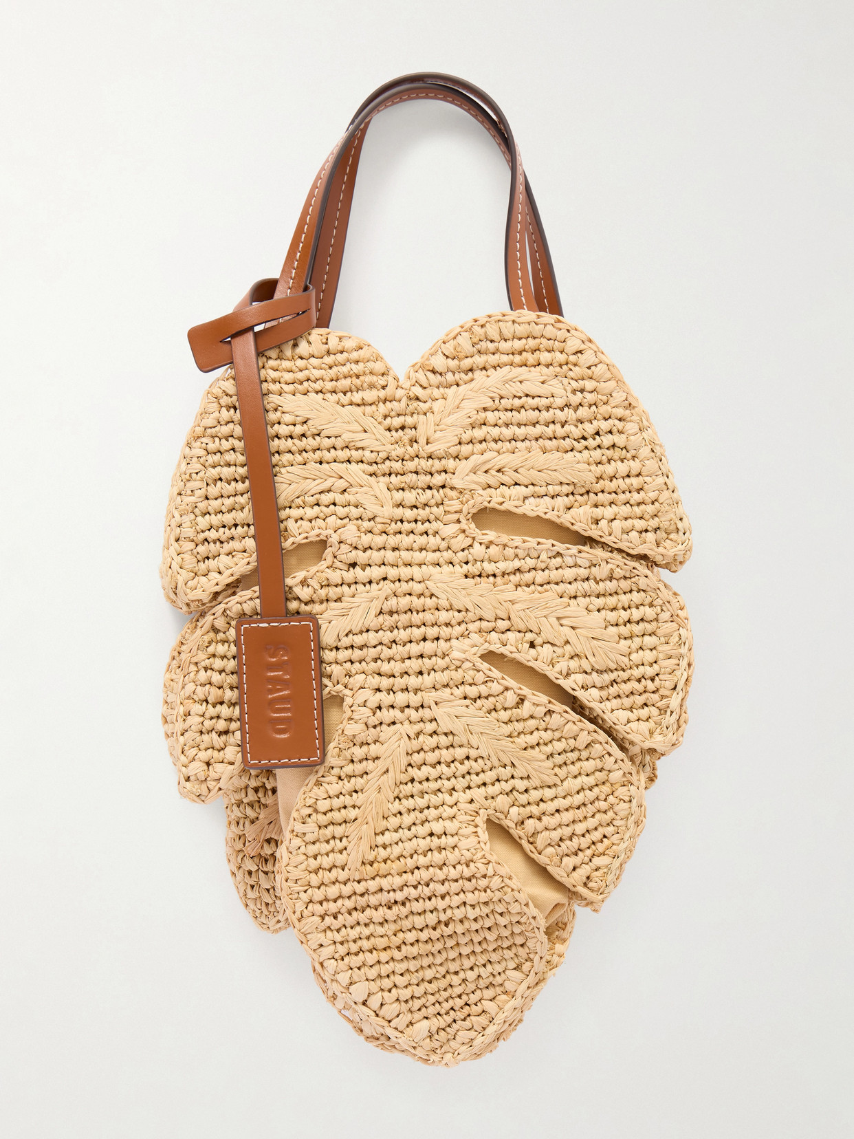 Staud Palm Leather-trimmed Raffia Tote In Neutral