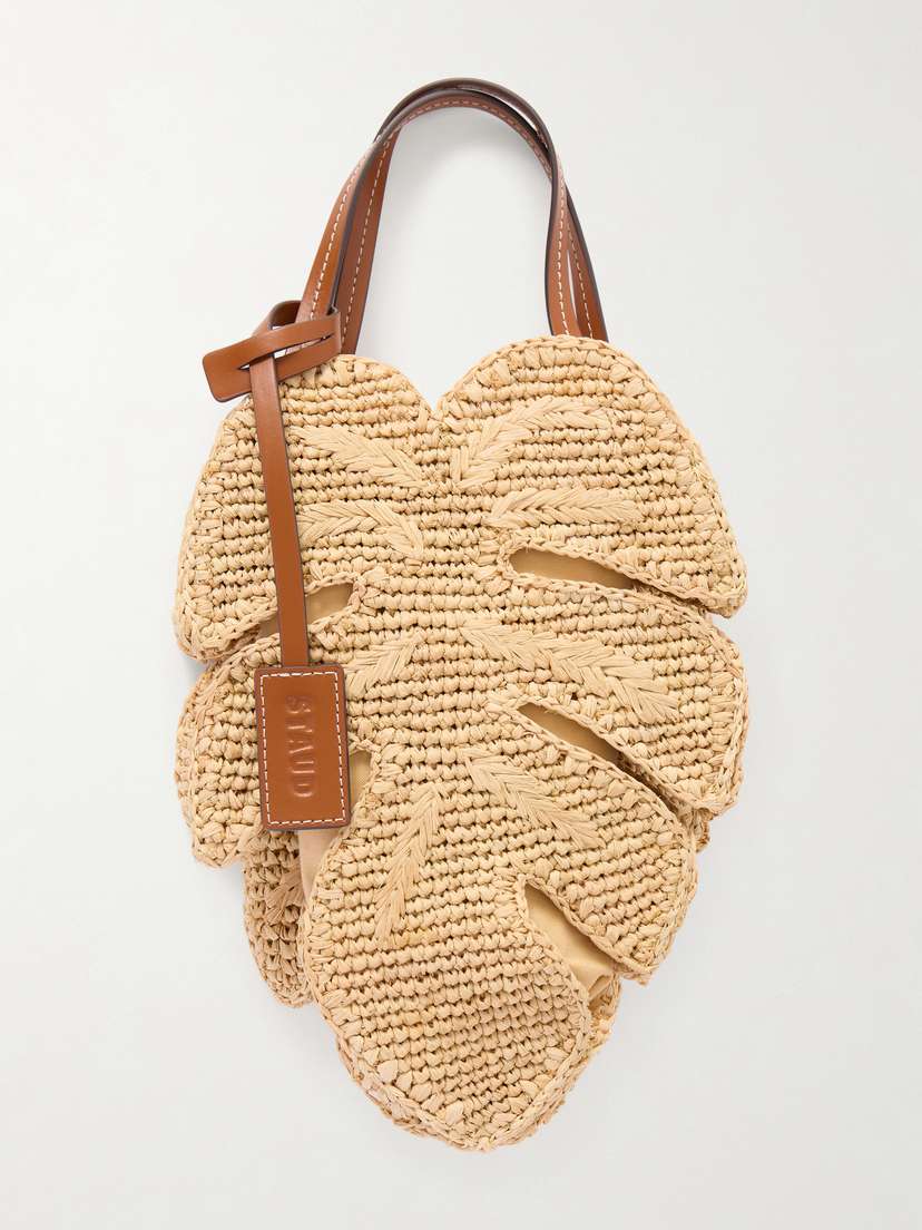 Staud Palm Leather-trimmed Raffia Tote