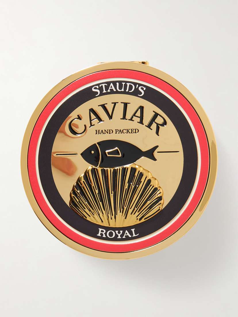 Staud Caviar Enamel Gold-tone Clutch